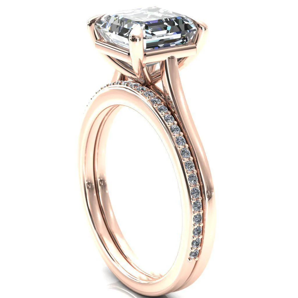 Lizzy Asscher Moissanite 4 Claw Prong Cathedral Engagement Ring
