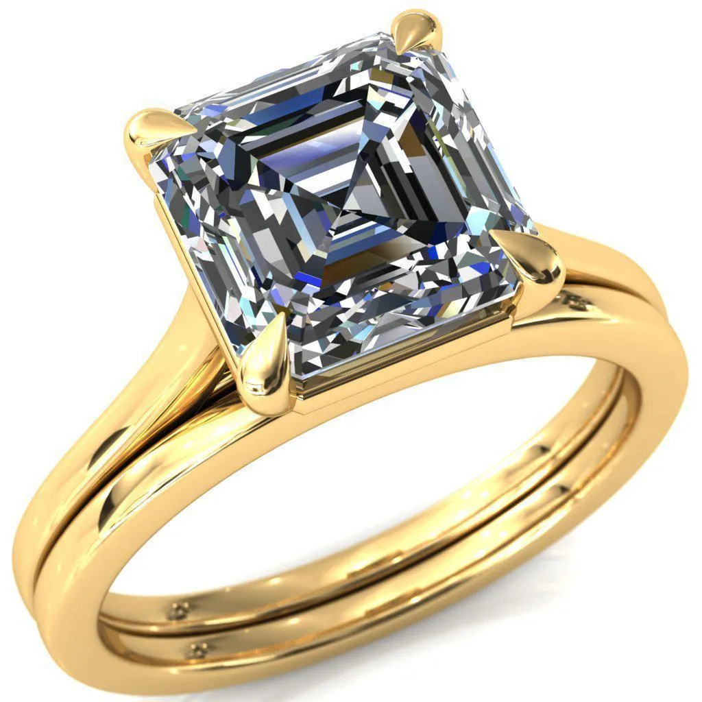 Lizzy Asscher Moissanite 4 Claw Prong Cathedral Engagement Ring