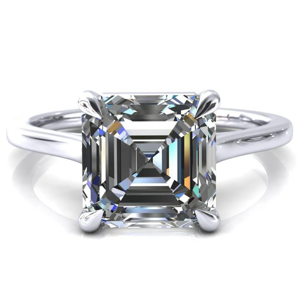 Lizzy Asscher Moissanite 4 Claw Prong Cathedral Engagement Ring