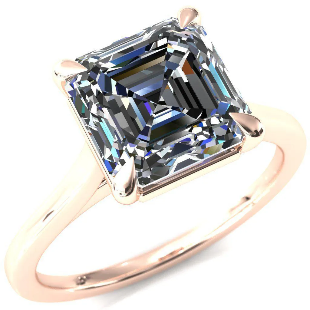 Lizzy Asscher Moissanite 4 Claw Prong Cathedral Engagement Ring