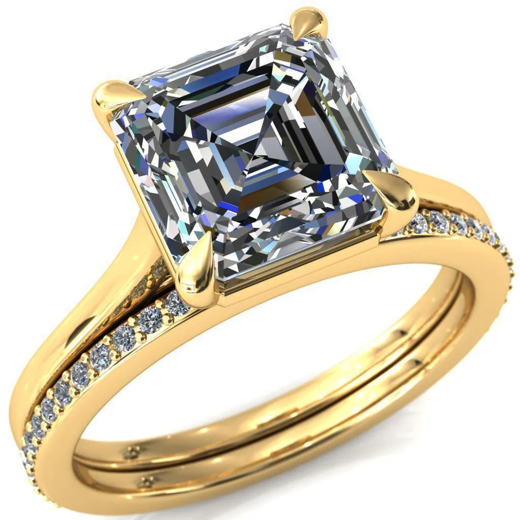 Lizzy Asscher Moissanite 4 Claw Prong Cathedral Engagement Ring