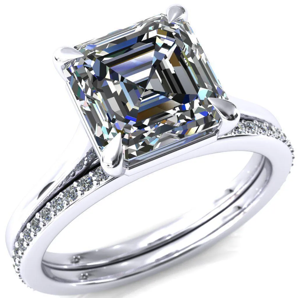 Lizzy Asscher Moissanite 4 Claw Prong Cathedral Engagement Ring