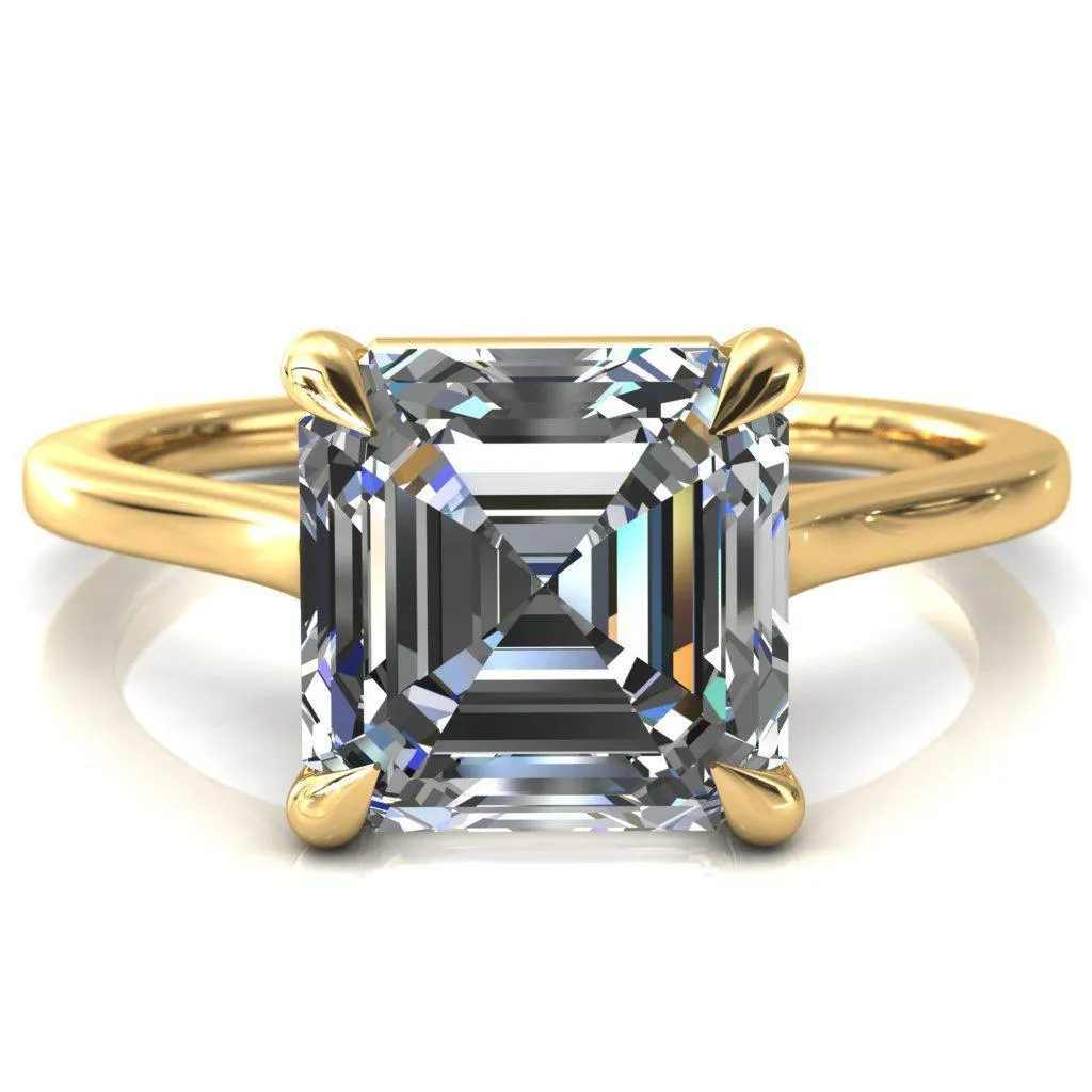 Lizzy Asscher Moissanite 4 Claw Prong Cathedral Engagement Ring