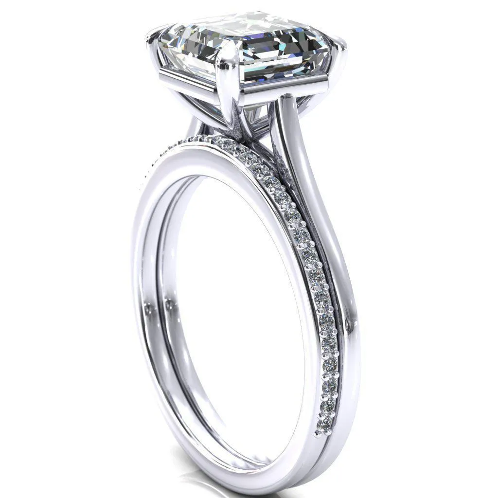 Lizzy Asscher Moissanite 4 Claw Prong Cathedral Engagement Ring