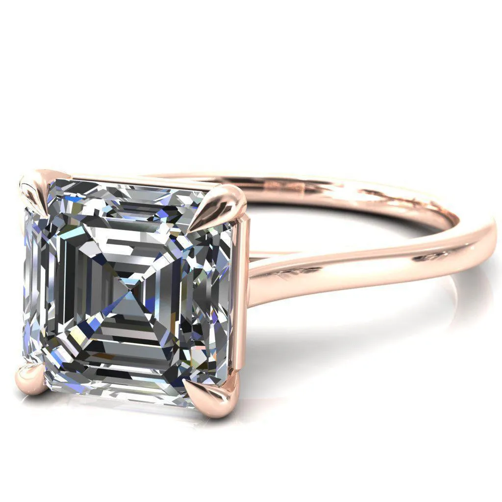 Lizzy Asscher Moissanite 4 Claw Prong Cathedral Engagement Ring