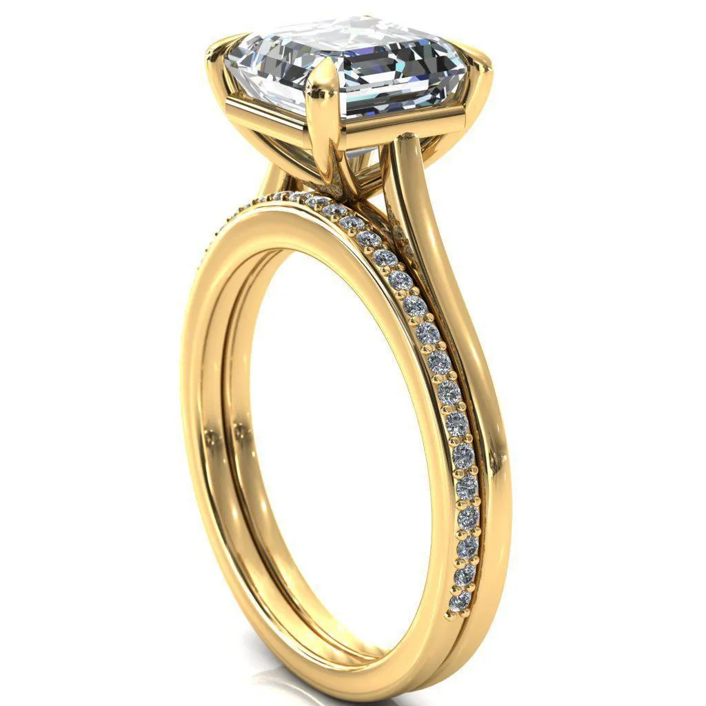 Lizzy Asscher Moissanite 4 Claw Prong Cathedral Engagement Ring