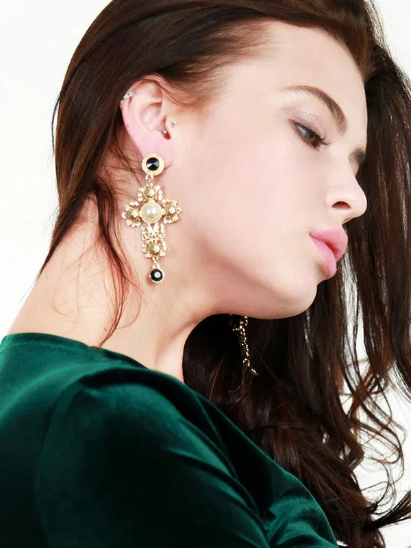 Locke Pearl Cross Earrings