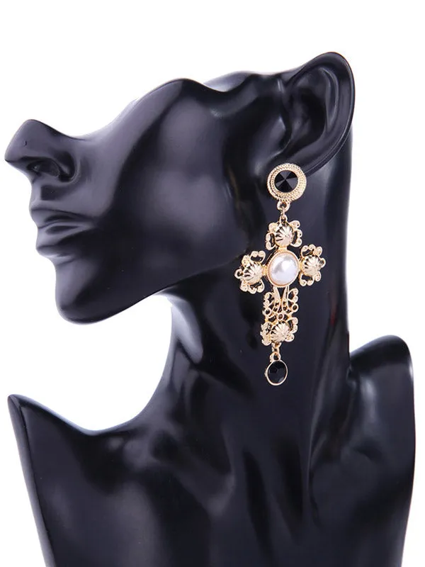 Locke Pearl Cross Earrings