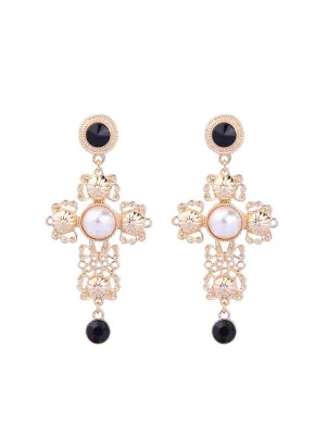 Locke Pearl Cross Earrings