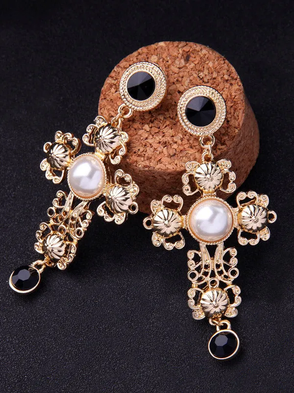 Locke Pearl Cross Earrings