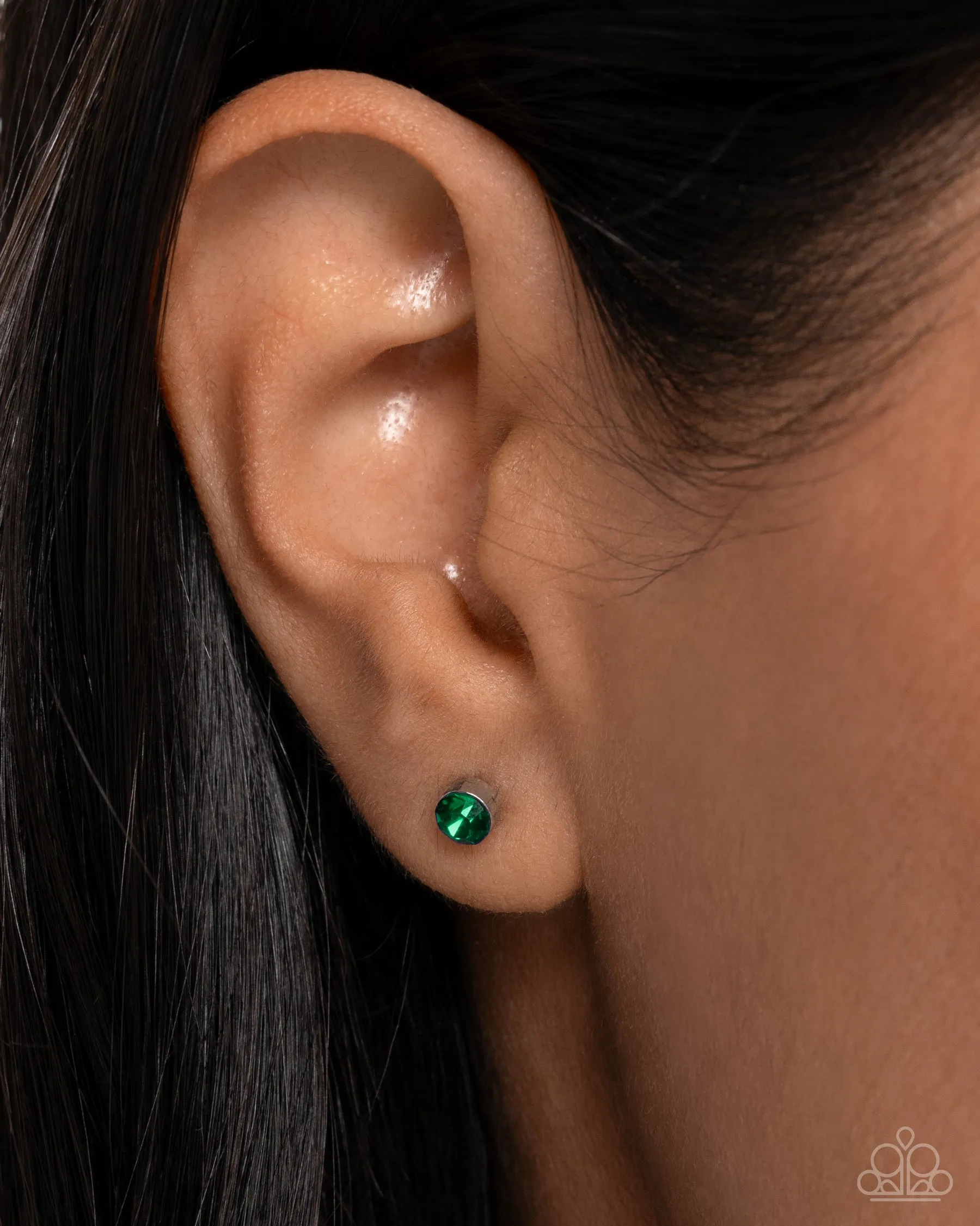 Logical Light - Green - Rhinestone Stud Paparazzi Post Earrings