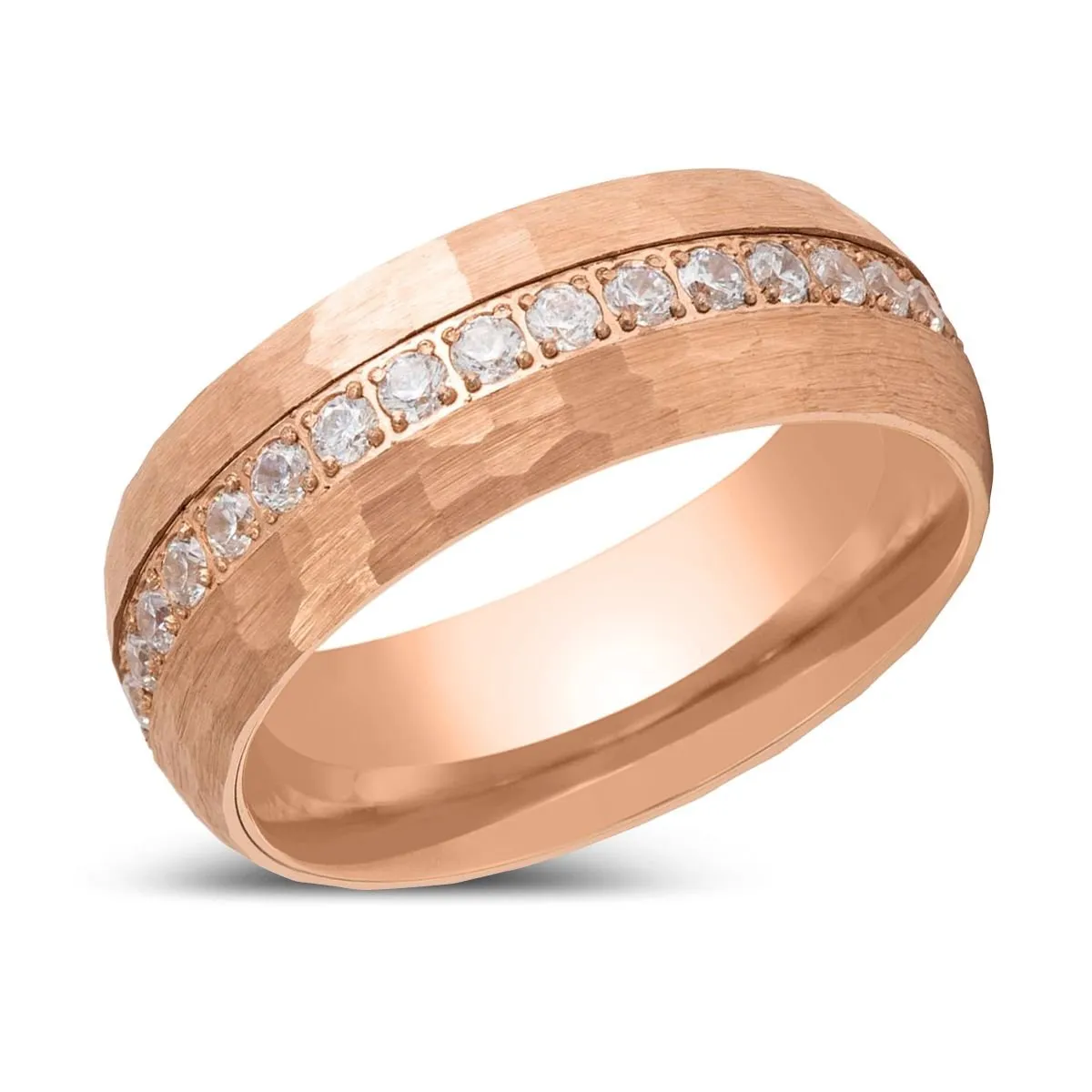 LOPEZVILLE | Rose Gold Tungsten Ring with Round Cut White CZ