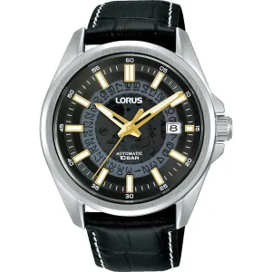 lorus automatic gents stainless steel black dial strap watch