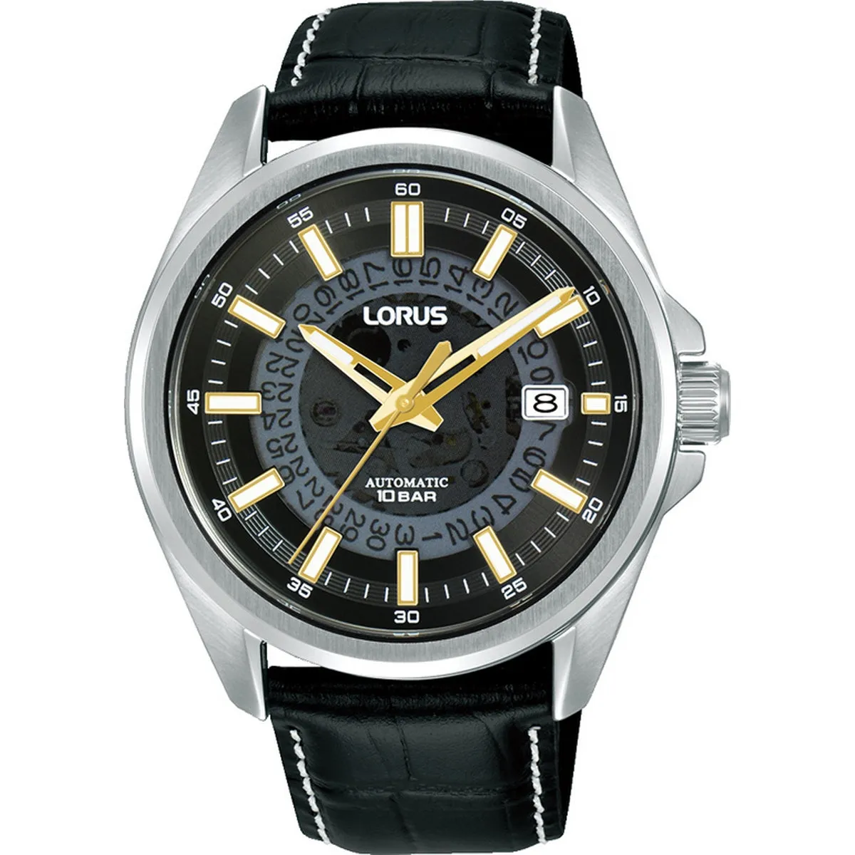 lorus automatic gents stainless steel black dial strap watch