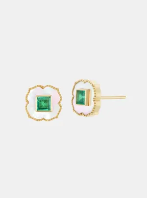 Lotus Inlay Stud Earrings - Emerald