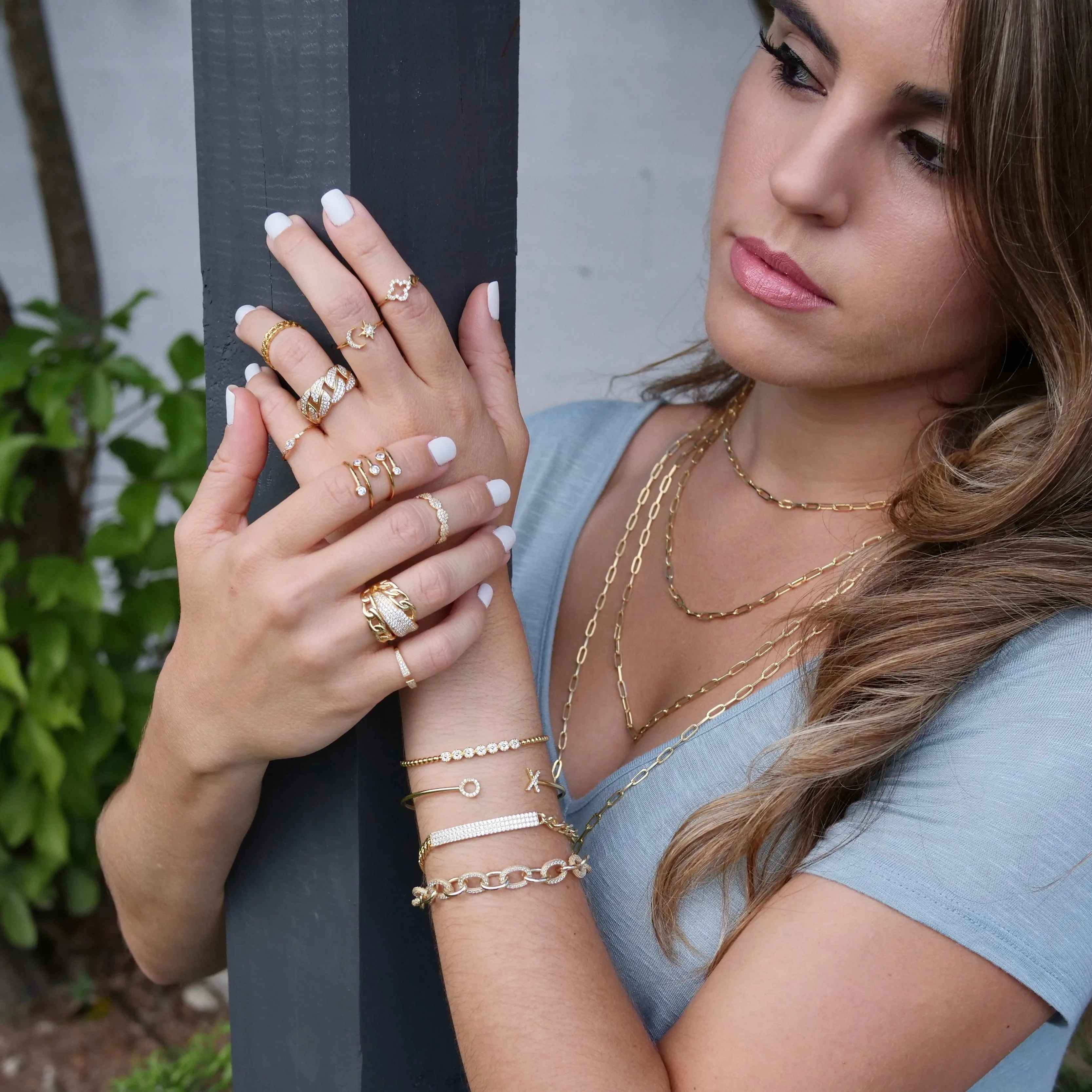 Love and Kiss CZ Cuff Bracelet - Gold or Silver