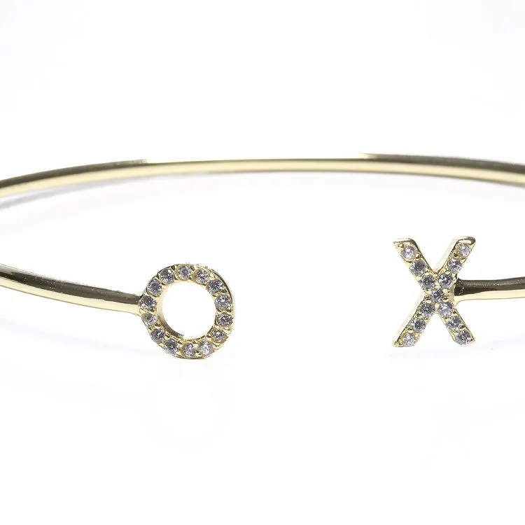 Love and Kiss CZ Cuff Bracelet - Gold or Silver