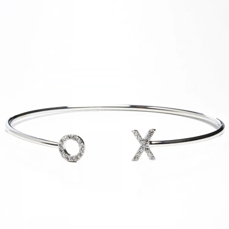 Love and Kiss CZ Cuff Bracelet - Gold or Silver