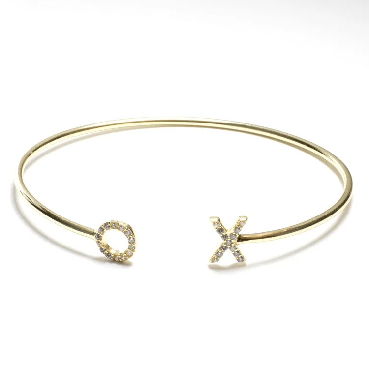 Love and Kiss CZ Cuff Bracelet - Gold or Silver