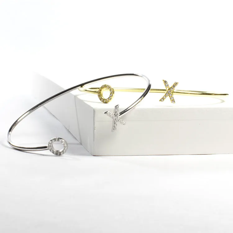 Love and Kiss CZ Cuff Bracelet - Gold or Silver