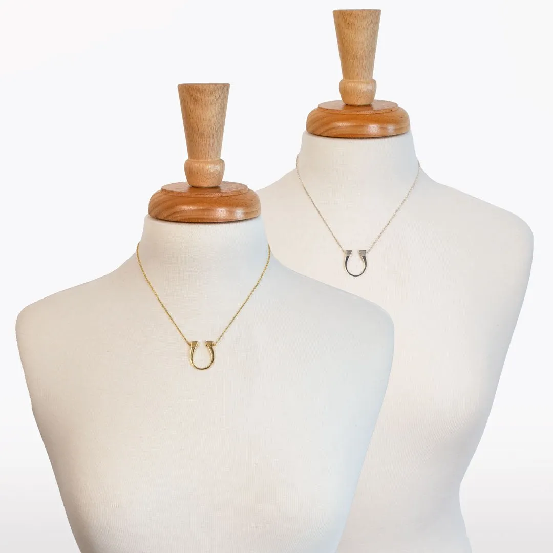 Lucky Nail - Stylized Horseshoe Nail Pendant and 14K Gold on Sterling Silver Necklace