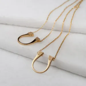 Lucky Nail - Stylized Horseshoe Nail Pendant and 14K Gold on Sterling Silver Necklace