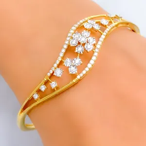 Luminescent Glimmering Diamond   18k Gold Bangle Bracelet