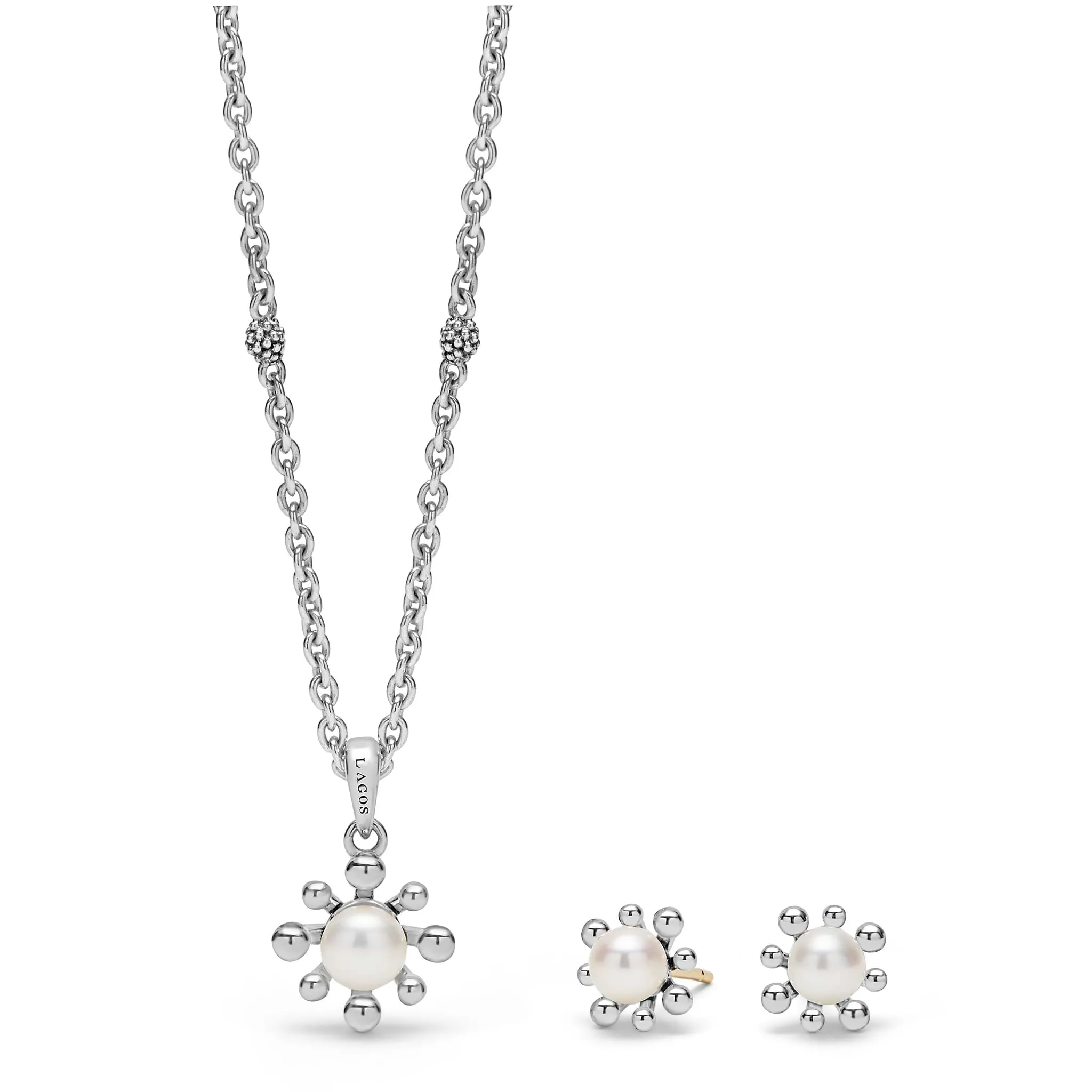 Luna Fleur Pearl Earrings and Pendant Necklace Gift Set
