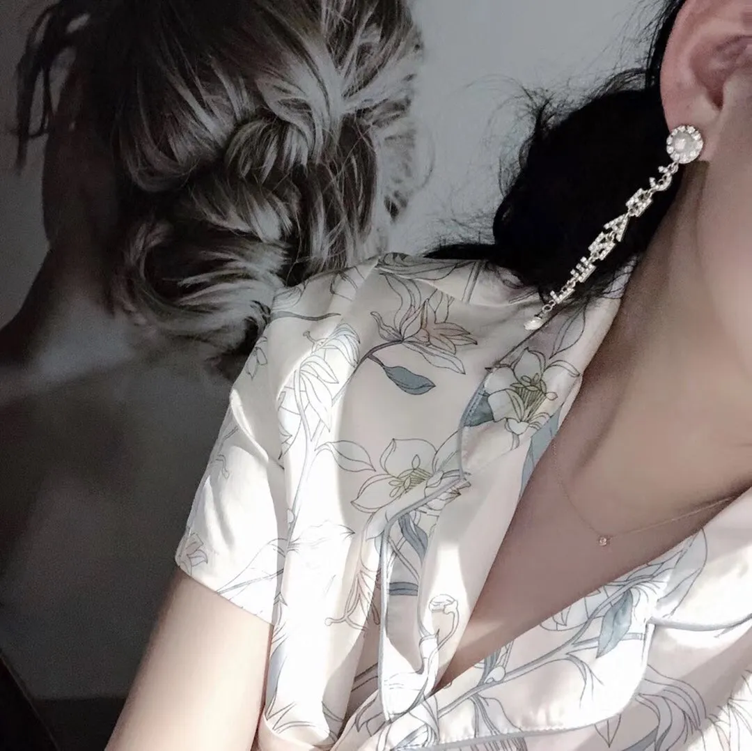Luxury full diamond letter tassel pearl earrings