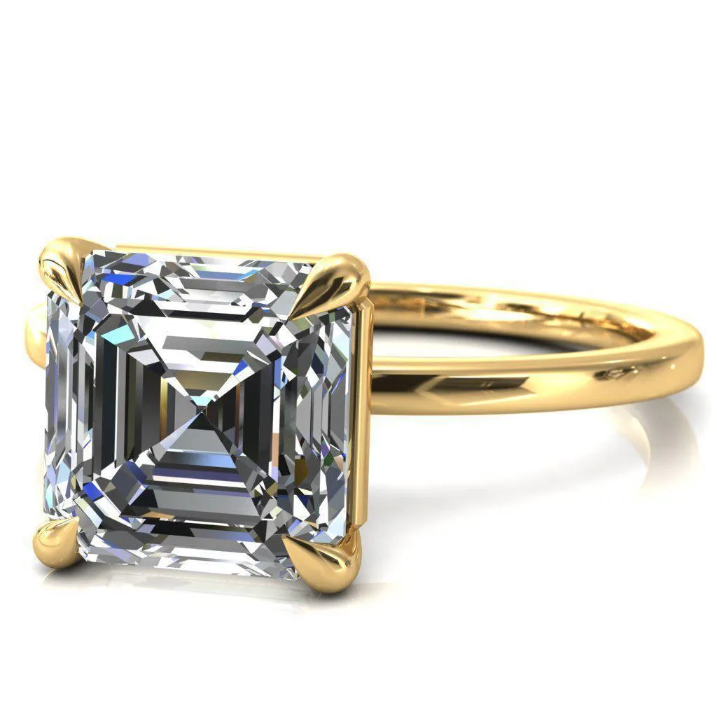 Lyla Asscher Moissanite 4 Claw Prong Single Rail Solitaire Ring