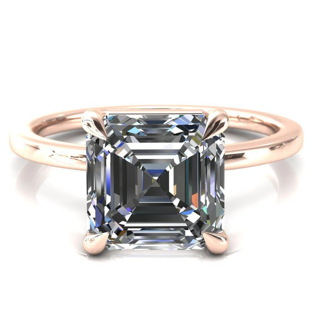 Lyla Asscher Moissanite 4 Claw Prong Single Rail Solitaire Ring