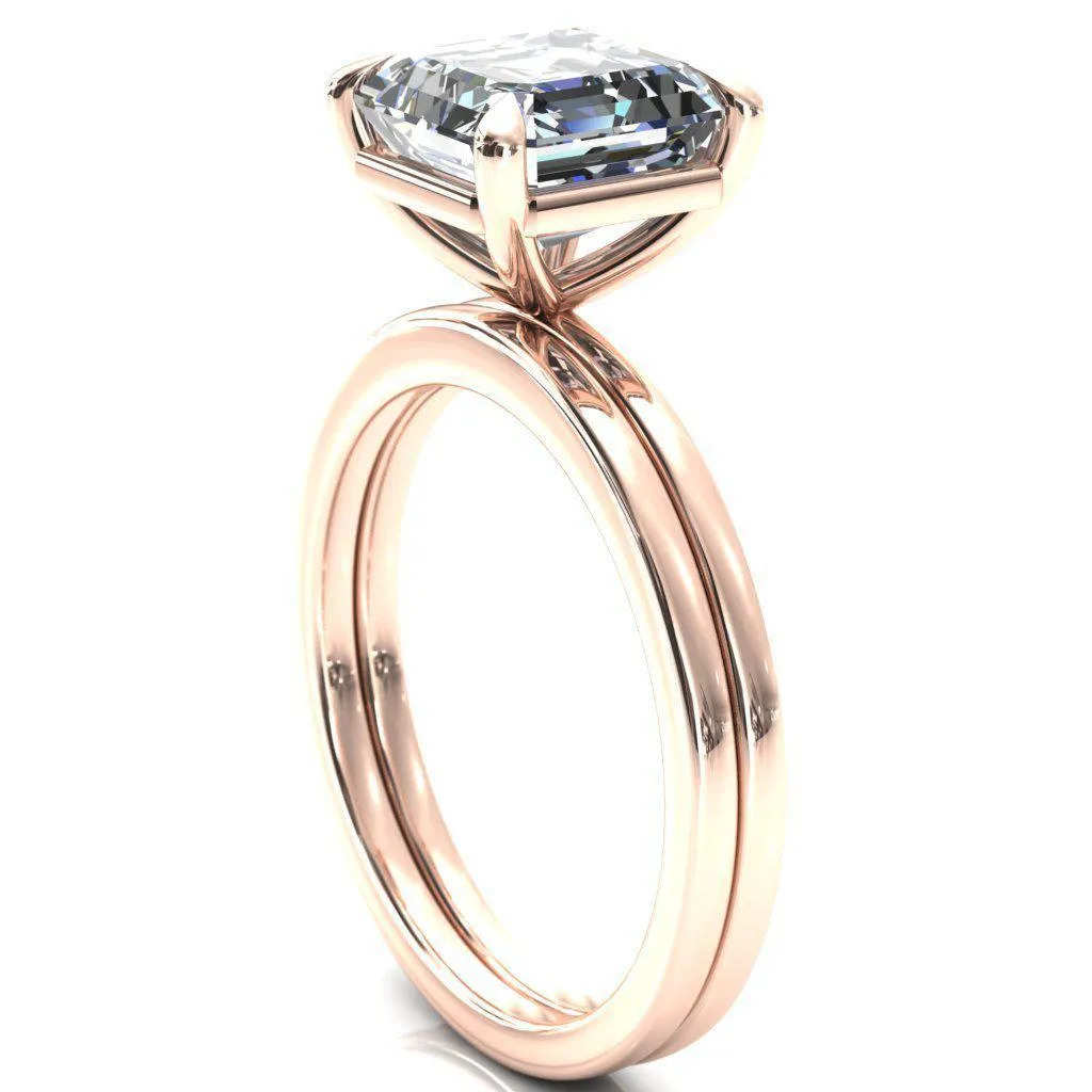 Lyla Asscher Moissanite 4 Claw Prong Single Rail Solitaire Ring