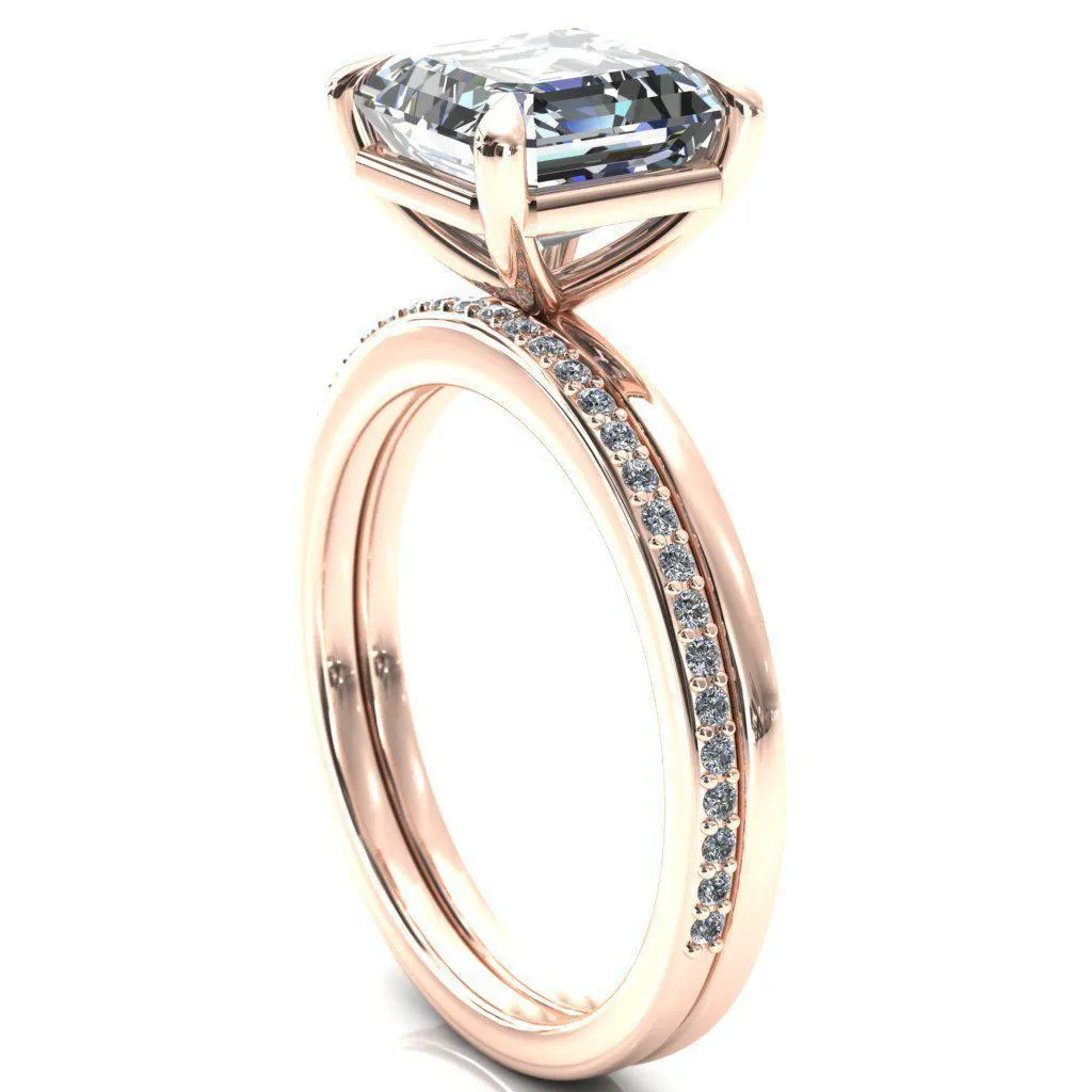 Lyla Asscher Moissanite 4 Claw Prong Single Rail Solitaire Ring