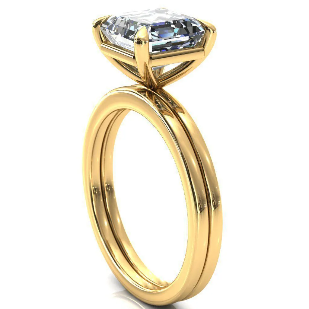 Lyla Asscher Moissanite 4 Claw Prong Single Rail Solitaire Ring