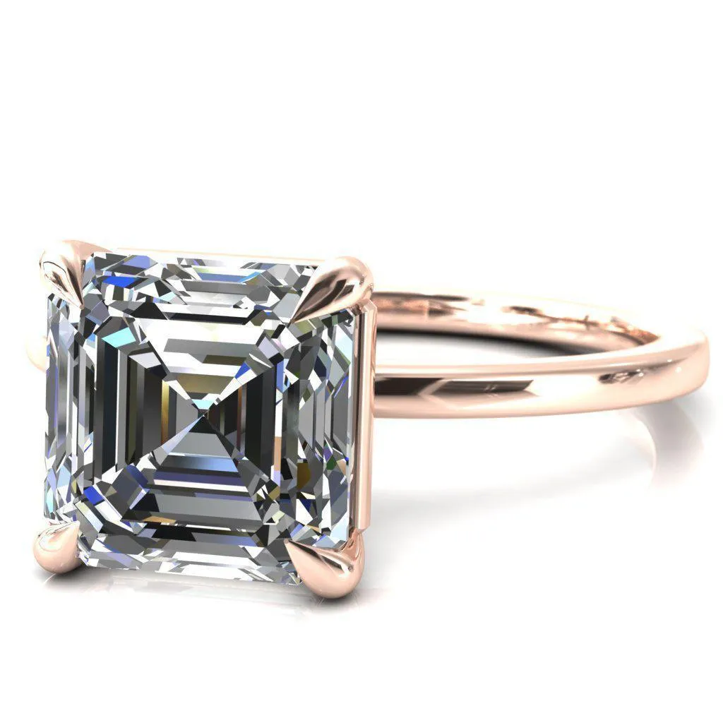 Lyla Asscher Moissanite 4 Claw Prong Single Rail Solitaire Ring