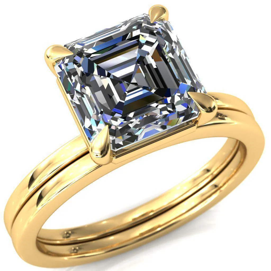 Lyla Asscher Moissanite 4 Claw Prong Single Rail Solitaire Ring