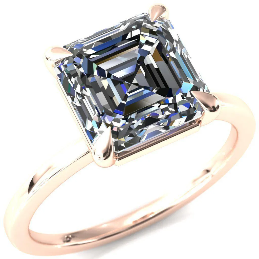 Lyla Asscher Moissanite 4 Claw Prong Single Rail Solitaire Ring