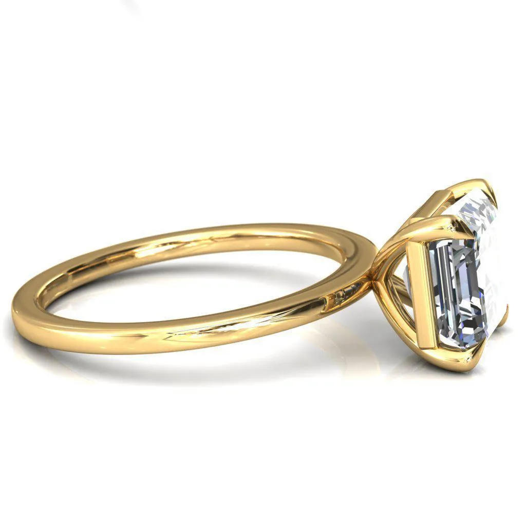 Lyla Asscher Moissanite 4 Claw Prong Single Rail Solitaire Ring