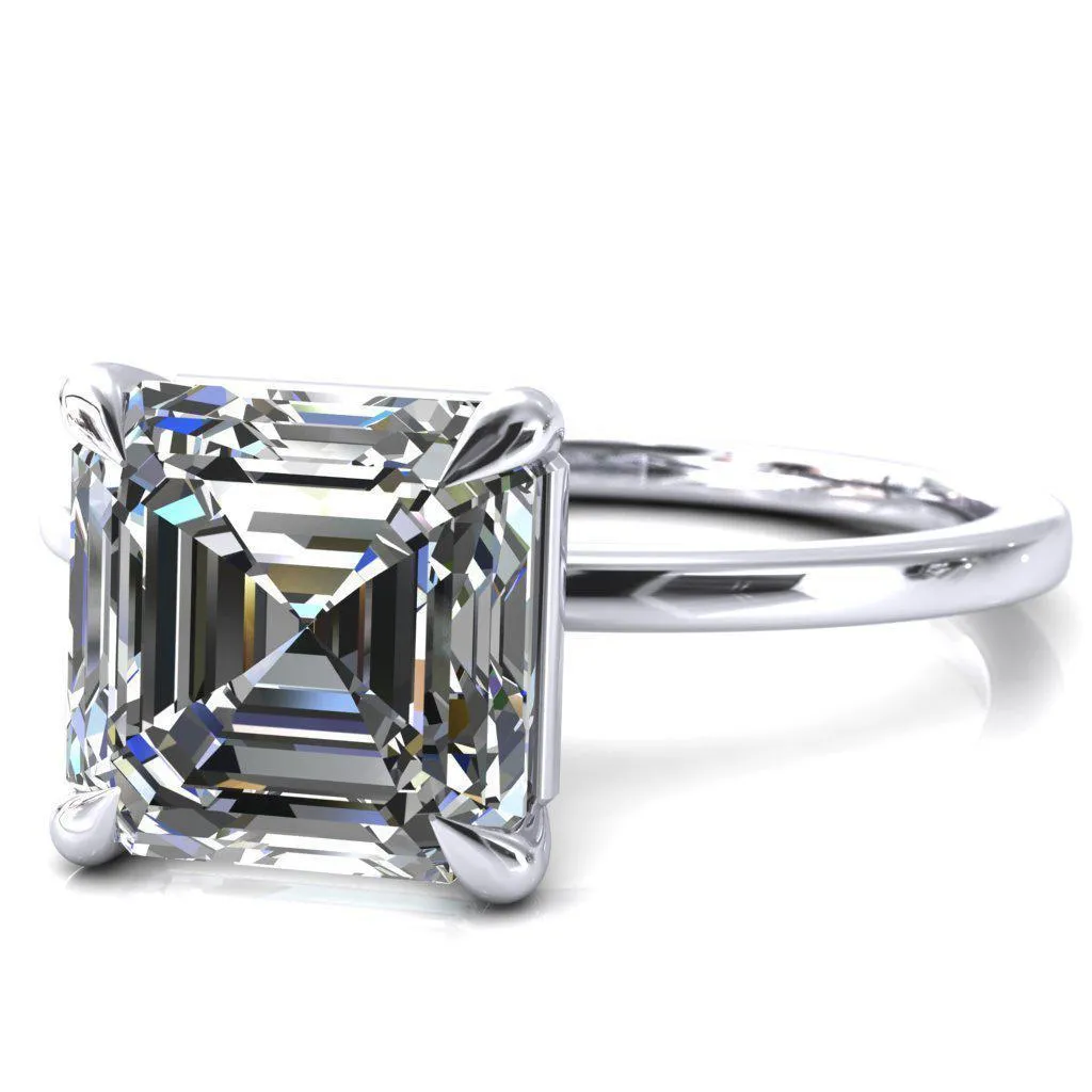Lyla Asscher Moissanite 4 Claw Prong Single Rail Solitaire Ring