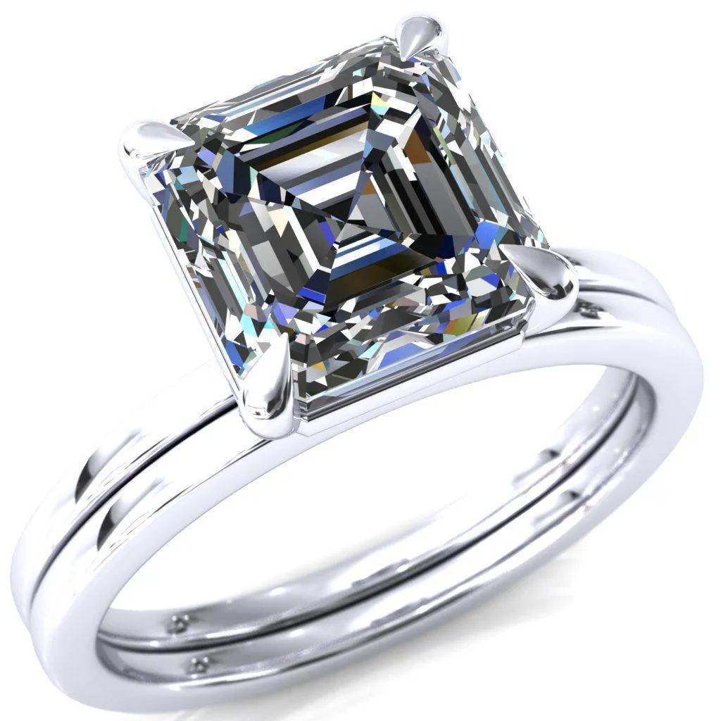 Lyla Asscher Moissanite 4 Claw Prong Single Rail Solitaire Ring