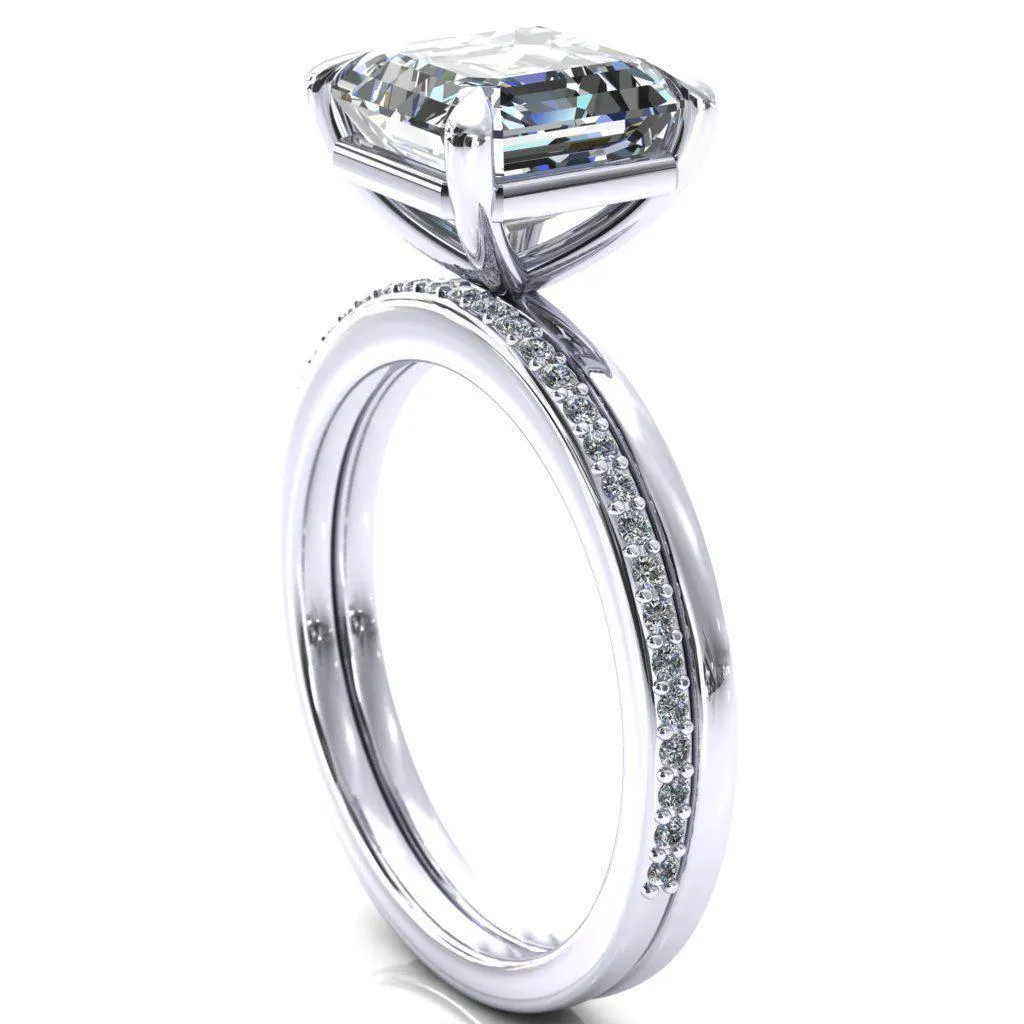 Lyla Asscher Moissanite 4 Claw Prong Single Rail Solitaire Ring