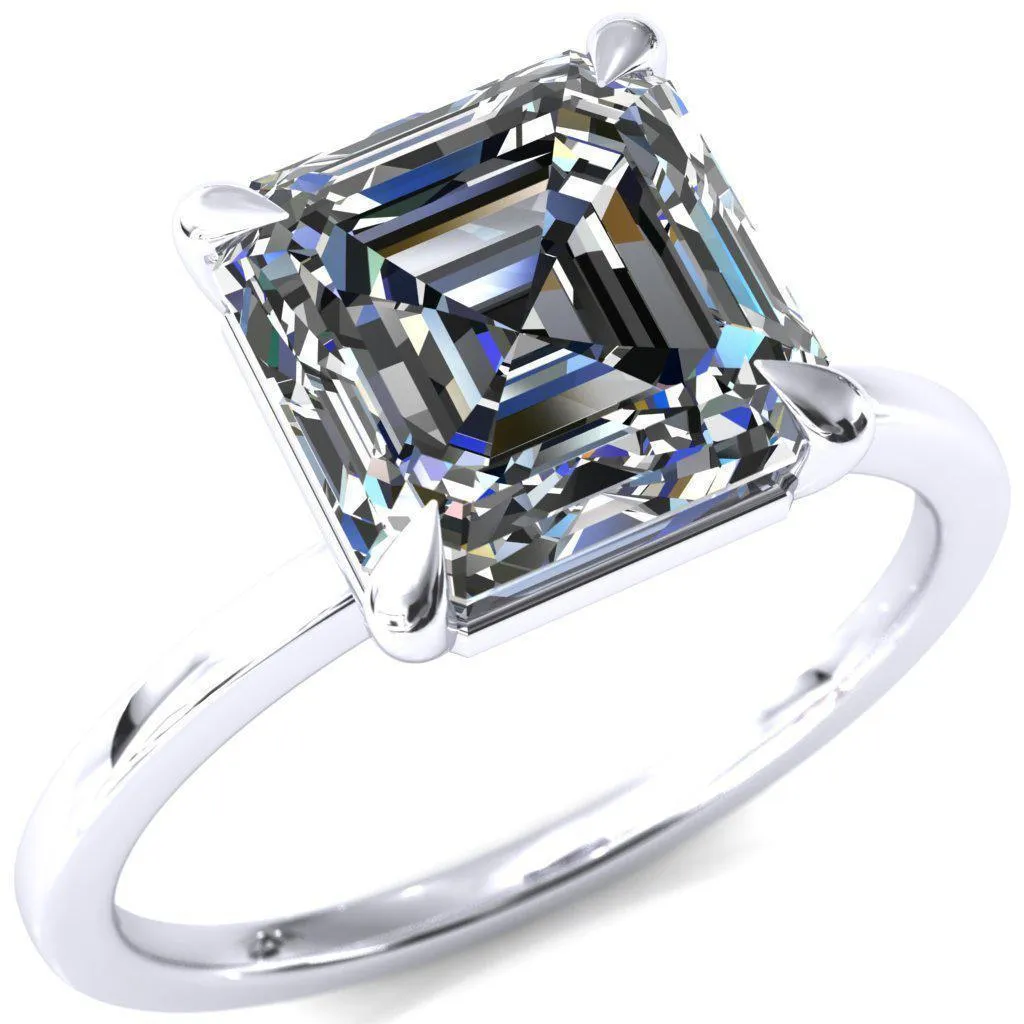Lyla Asscher Moissanite 4 Claw Prong Single Rail Solitaire Ring