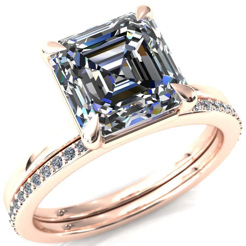 Lyla Asscher Moissanite 4 Claw Prong Single Rail Solitaire Ring