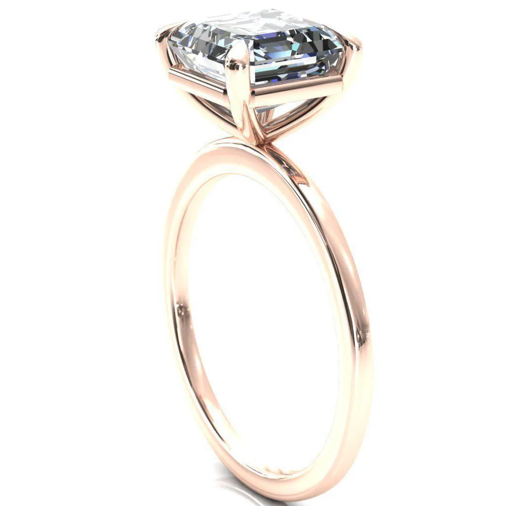 Lyla Asscher Moissanite 4 Claw Prong Single Rail Solitaire Ring