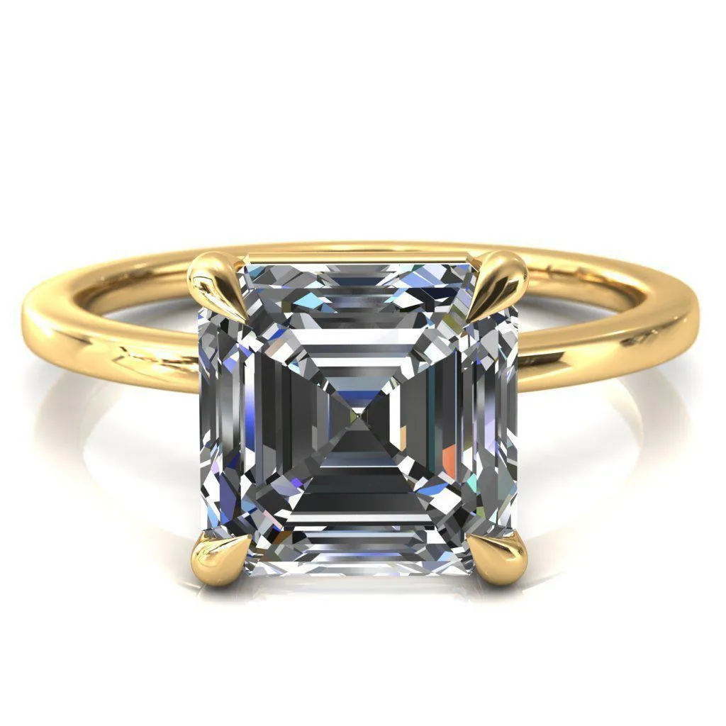 Lyla Asscher Moissanite 4 Claw Prong Single Rail Solitaire Ring