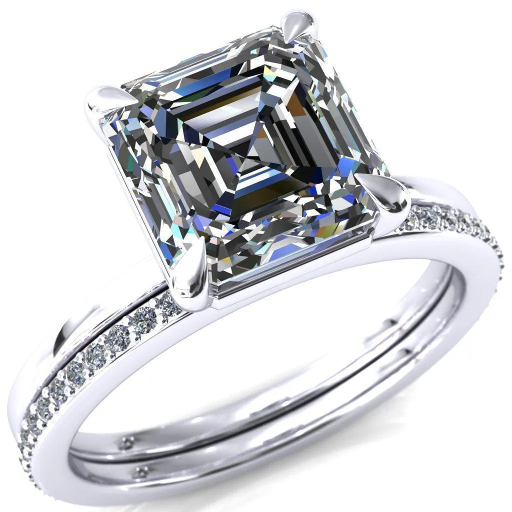 Lyla Asscher Moissanite 4 Claw Prong Single Rail Solitaire Ring