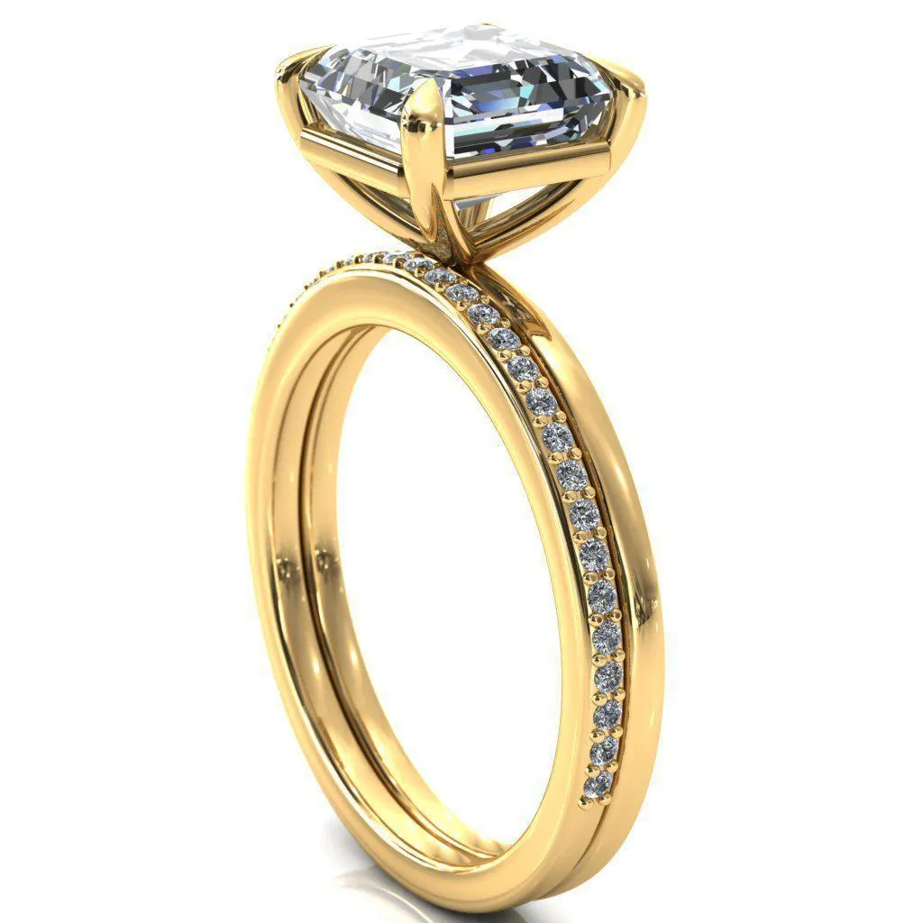Lyla Asscher Moissanite 4 Claw Prong Single Rail Solitaire Ring