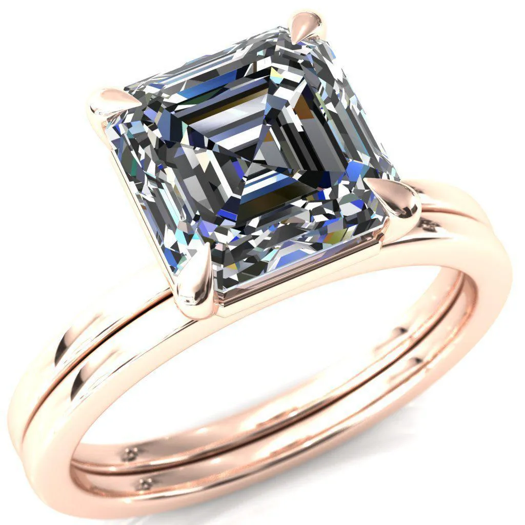Lyla Asscher Moissanite 4 Claw Prong Single Rail Solitaire Ring