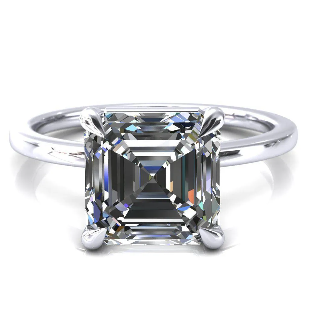 Lyla Asscher Moissanite 4 Claw Prong Single Rail Solitaire Ring