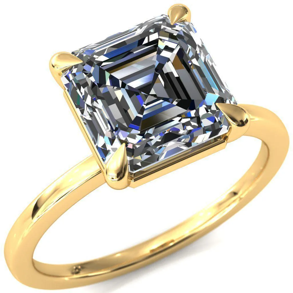 Lyla Asscher Moissanite 4 Claw Prong Single Rail Solitaire Ring